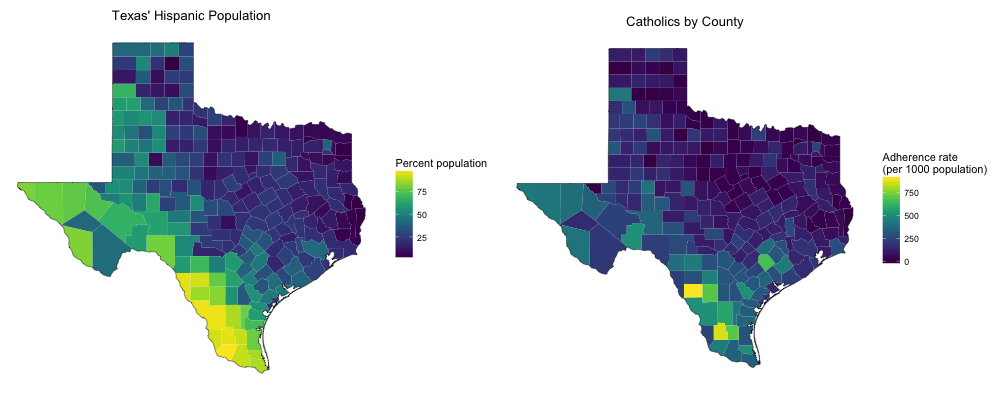 Hispanic Population and Catholics by County