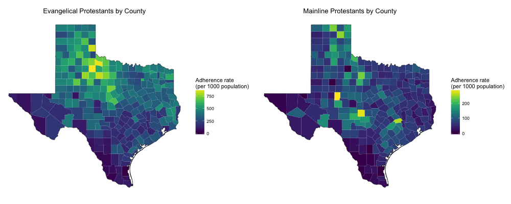 Texas Protestants by County