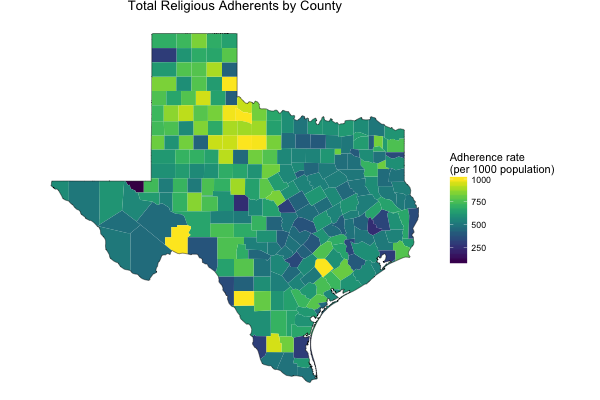 Texas Religious Adherents by County